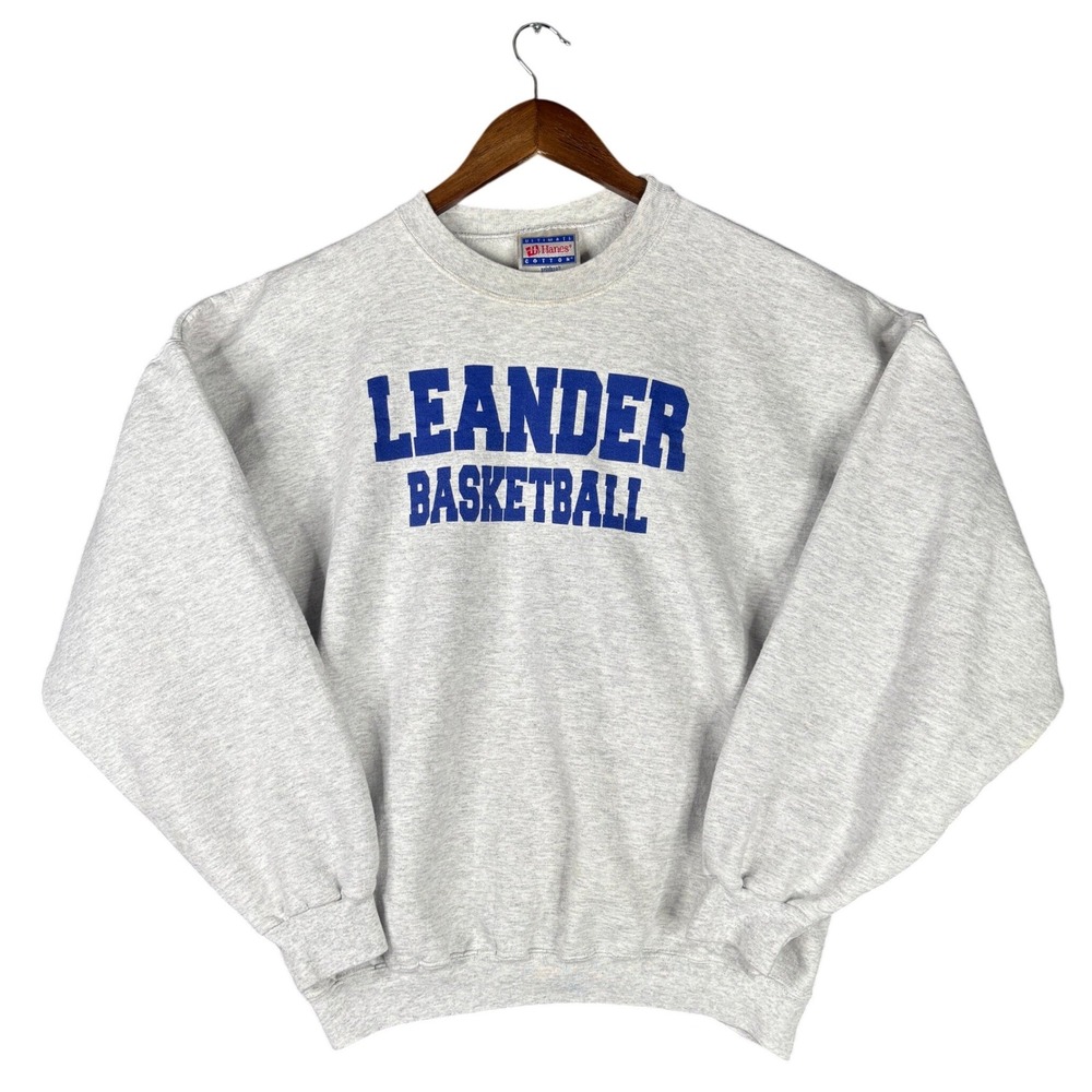 90s Vintage Hanes Ultimate Cotton Leander Basketball Sweatshirt Mens XL Grey Fun